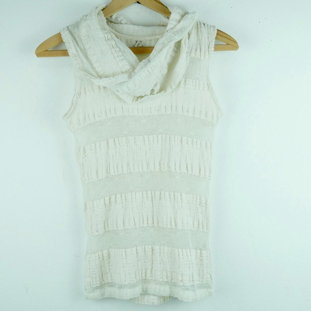 Tiny Small Top Cowl Neck Sleeveless Sheer Lace Ruffle Fairy Coquette Shabby Chic